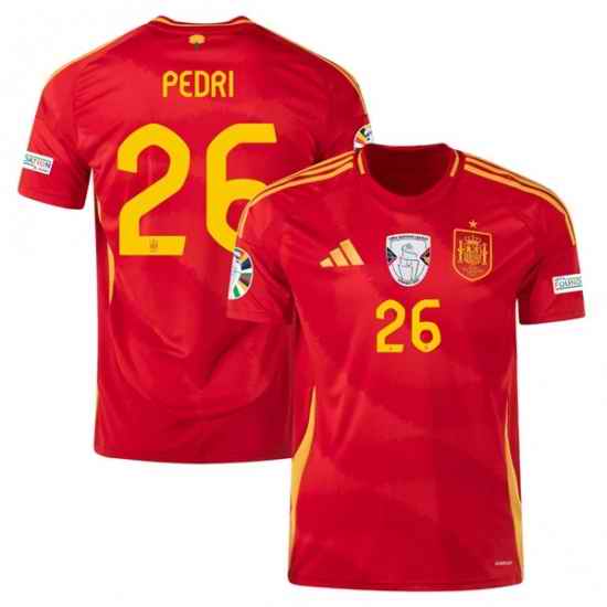 Men Spain Team 26 Pedri Scarlet 2024 Home Soccer Jersey